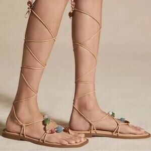 Schutz Gem Atanado Leather Sandals Flats Nude Size 8.5
